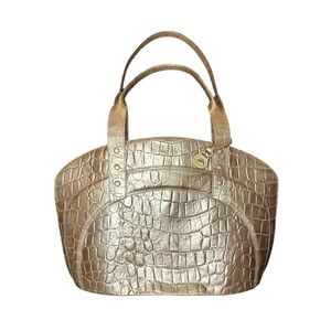 Brahmin Champagne Gold Crocodile-Embossed Tote Bag